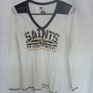 New Orleans Saints Shirt Ladies S White Long Sleeve NFL Football Tee Womens